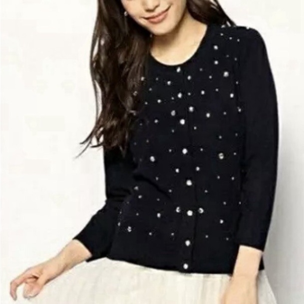 Kate Spade Night Sky Black Rhinestone Wool/ Cashmere Cardigan Sweater sz S